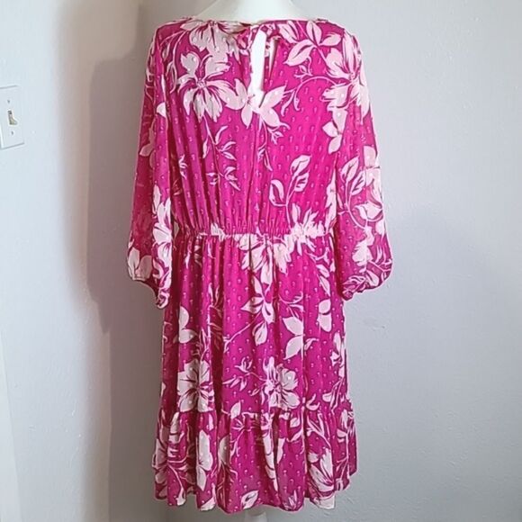 Torrid Pink & White Floral Dress with Clip-dots & Ruffle Bottom, Sz 0, Large, 12 - Picture 7 of 14